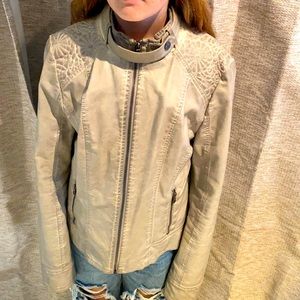 Ladies guess leather jacket distressed gray color in very good condition